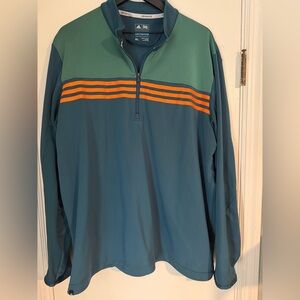 Adidas Teal and Orange Striped Golf Pullover